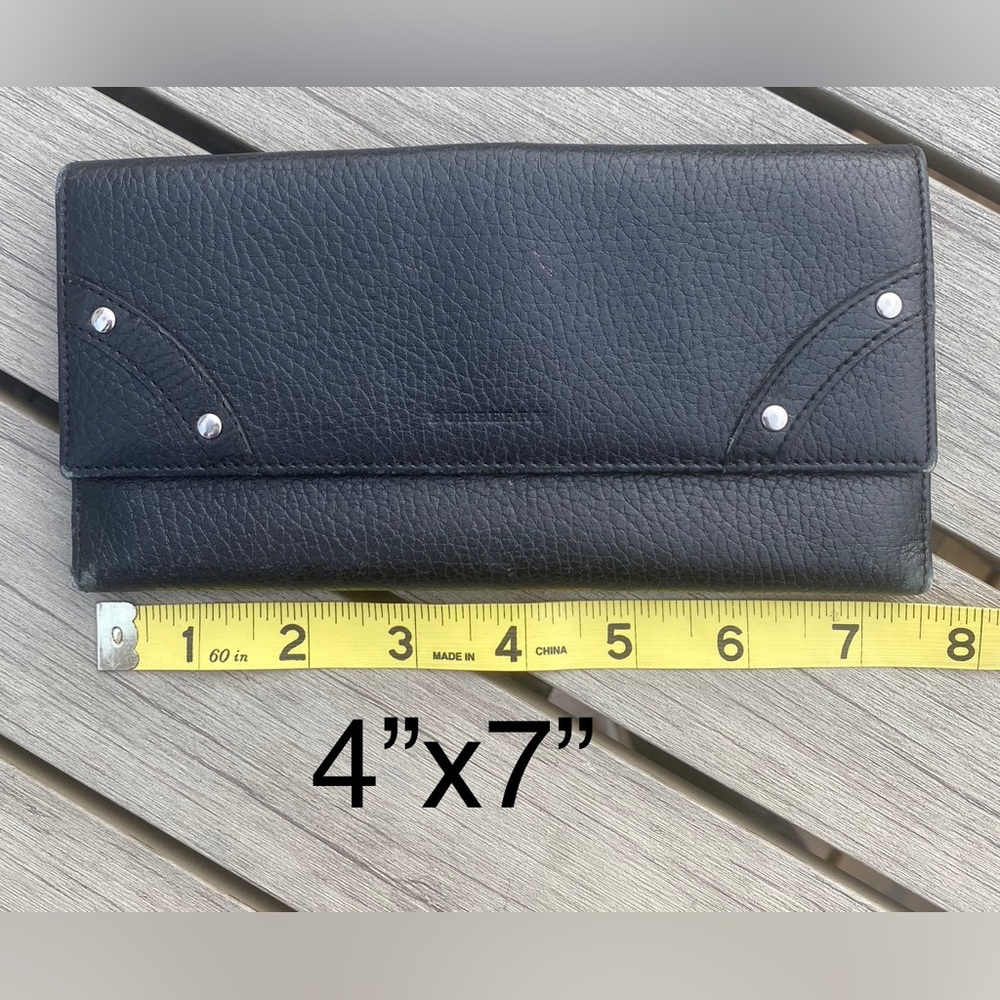 Burberry Leather Long Wallet🖤BLACK🖤Embossed/Bifold+envelope pouch🔥made🇮🇹EUC - Picture 14 of 16